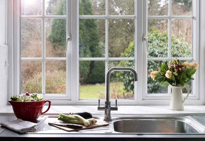 Who minds working in a kitchen with a view like that.