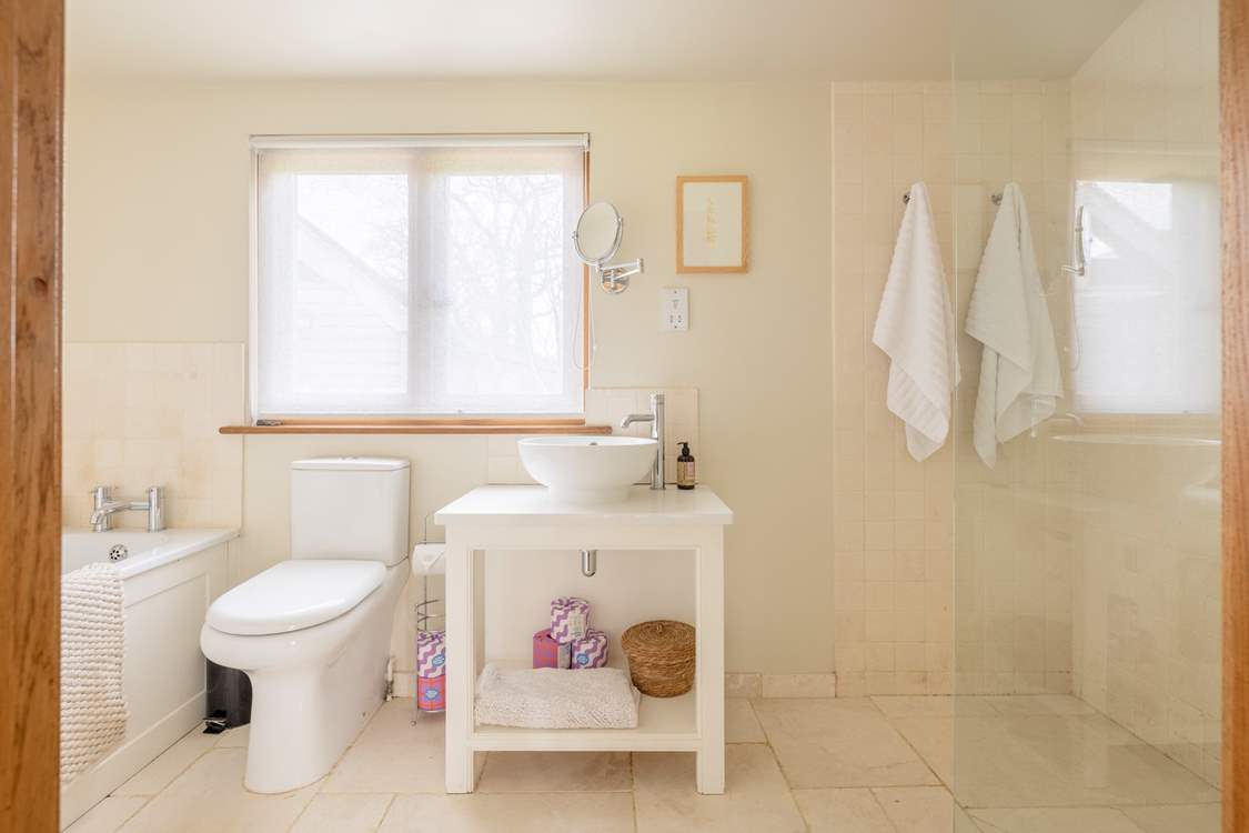 With walk-in shower.