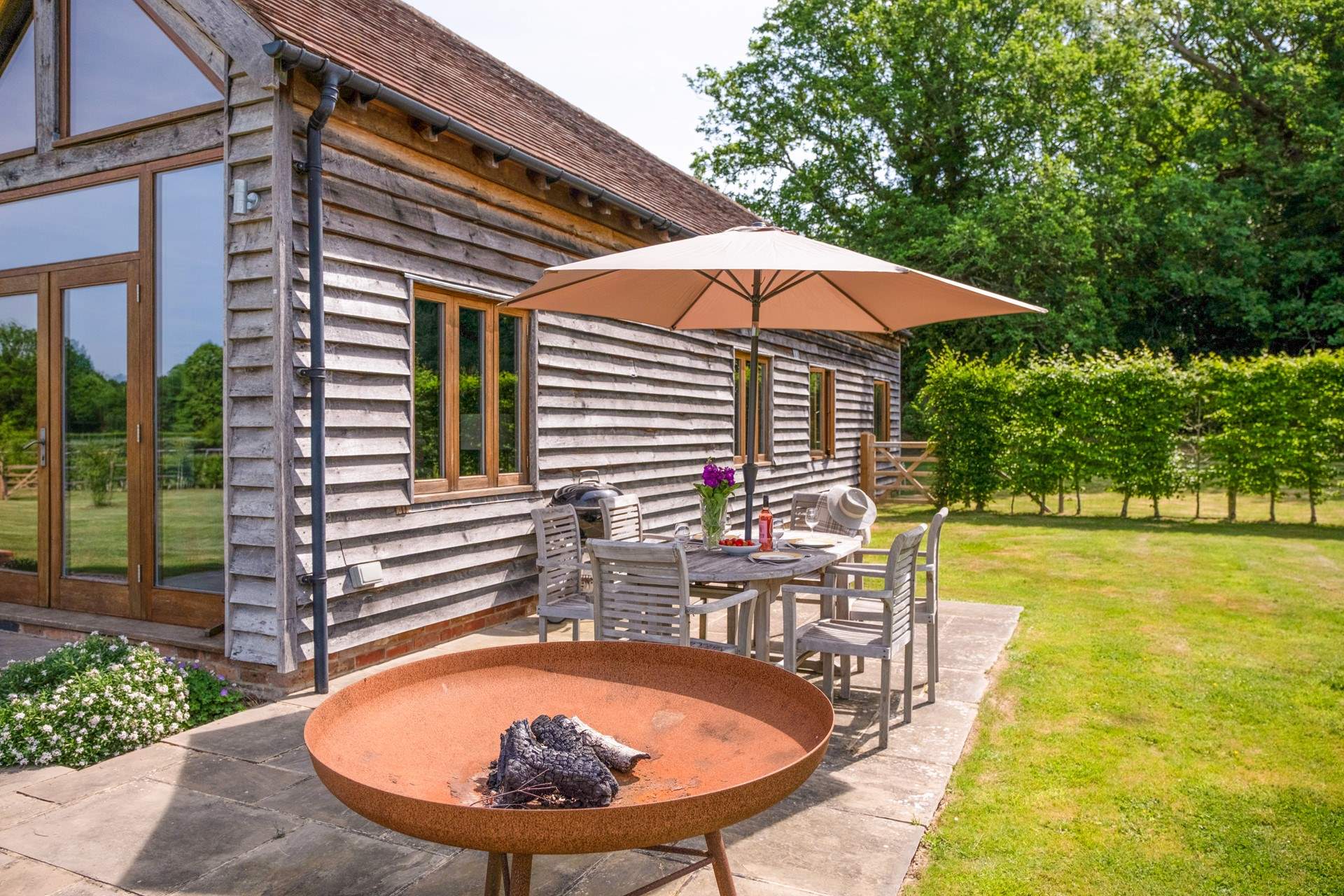With fire pit.