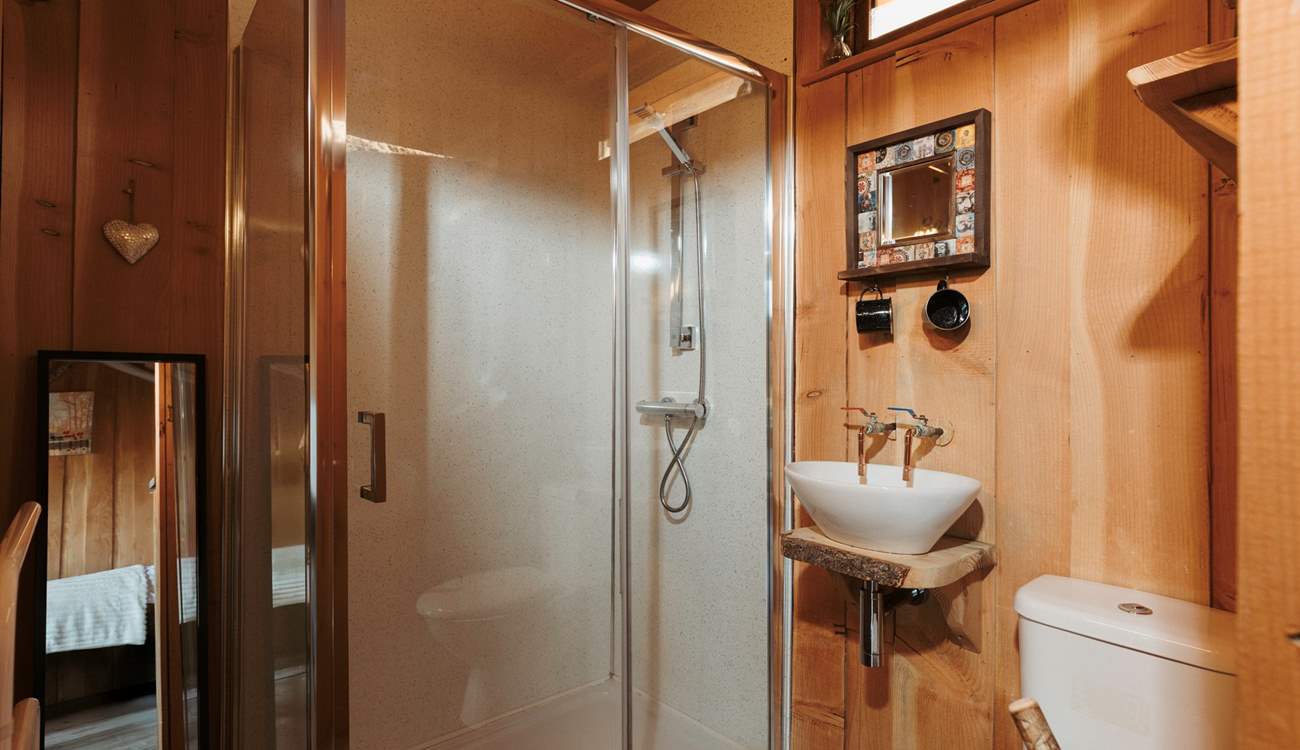 The shower-room is complete with a shower, wash basin and WC. 