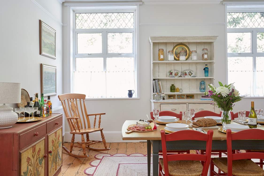 A touch of rustic elegance graces this beautifully styled dining-room.