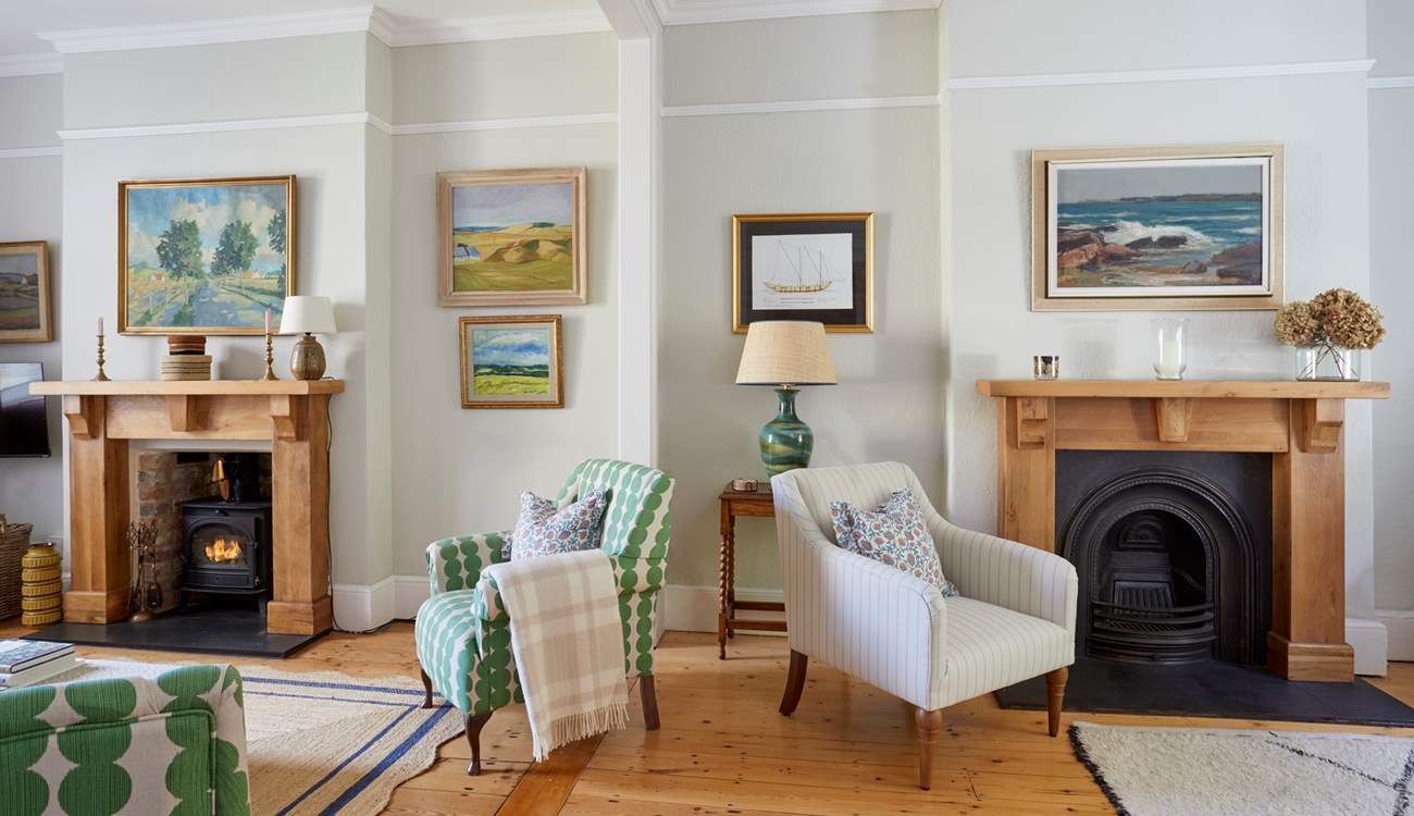 Perfectly balanced: the generous sitting-room showcases symmetry and harmony in its split design. 