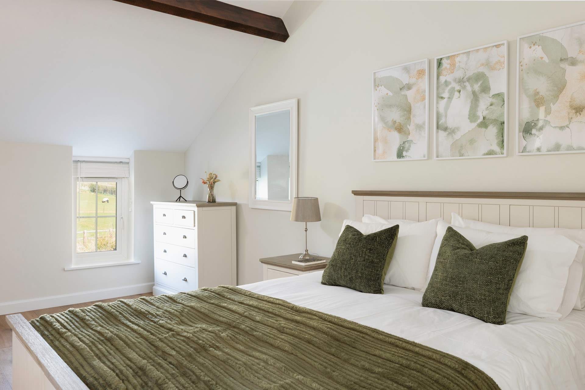 The bedroom is a peaceful haven.