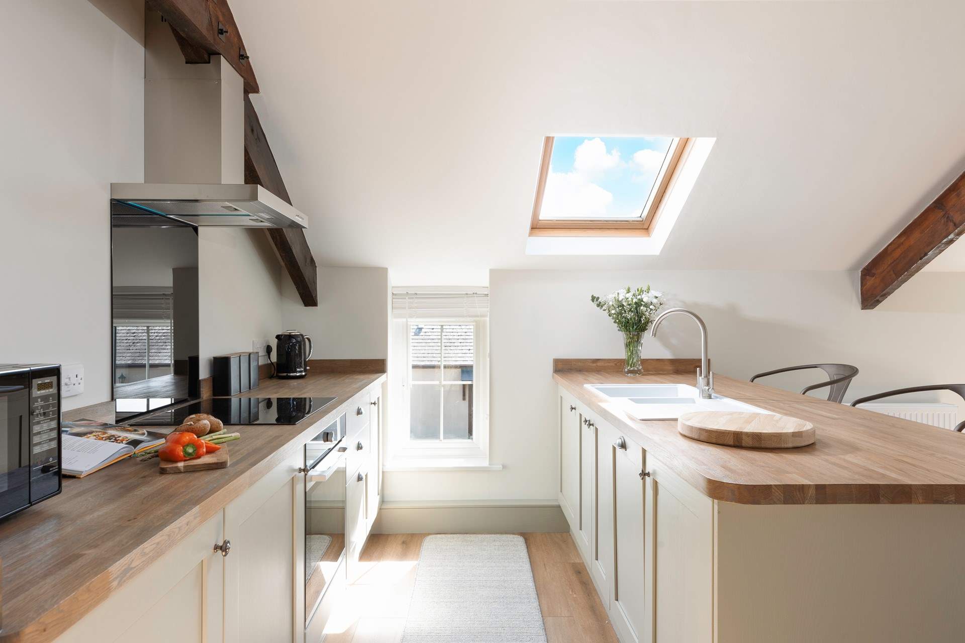 The open plan space is flooded with light.