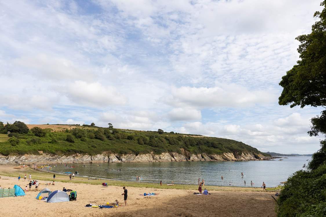 Sandy Maenporth beach is reachable by footpath with a beach cafe and restaurant there too.