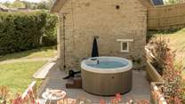 Relax in the hot tub at any time of year. 