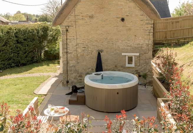 Relax in the hot tub at any time of year. 