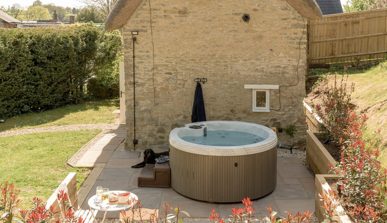 Relax in the hot tub at any time of year. 