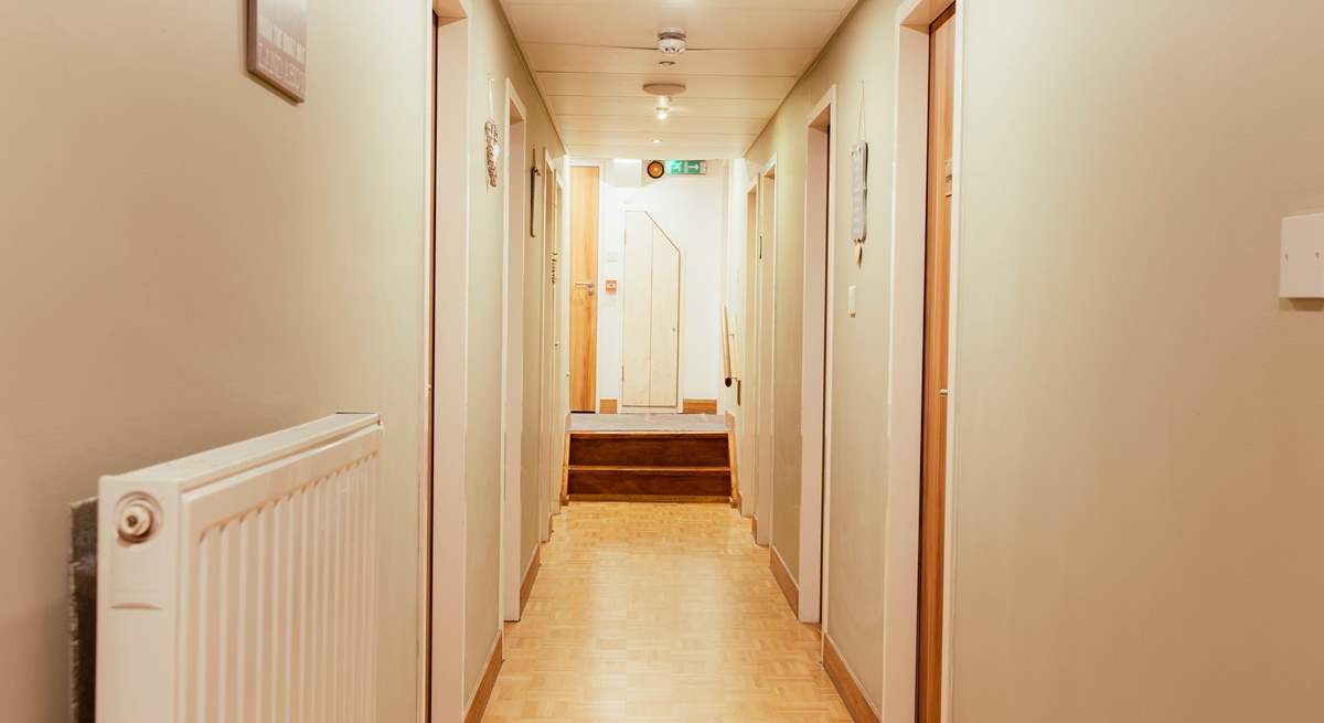 The long corridor which leads to the crews' cabins.
