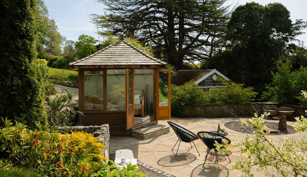 Front patio and summer-house.