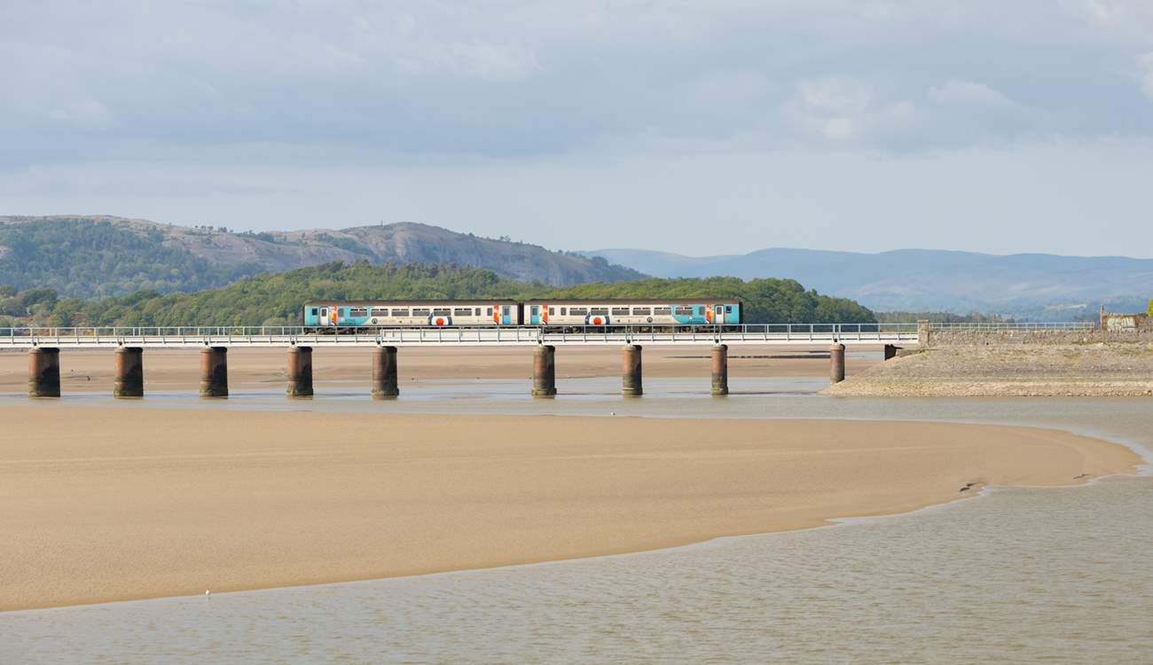 The trainline over the beach at Grange-over-Sands.
