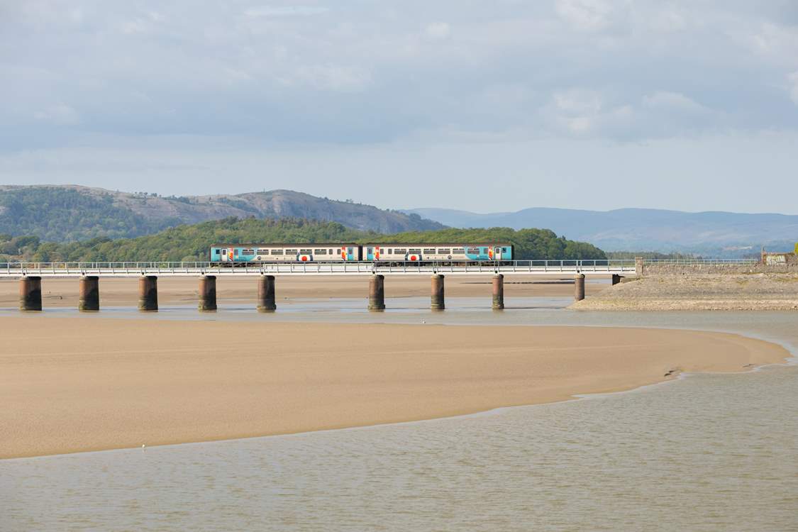 The trainline over the beach at Grange-over-Sands.