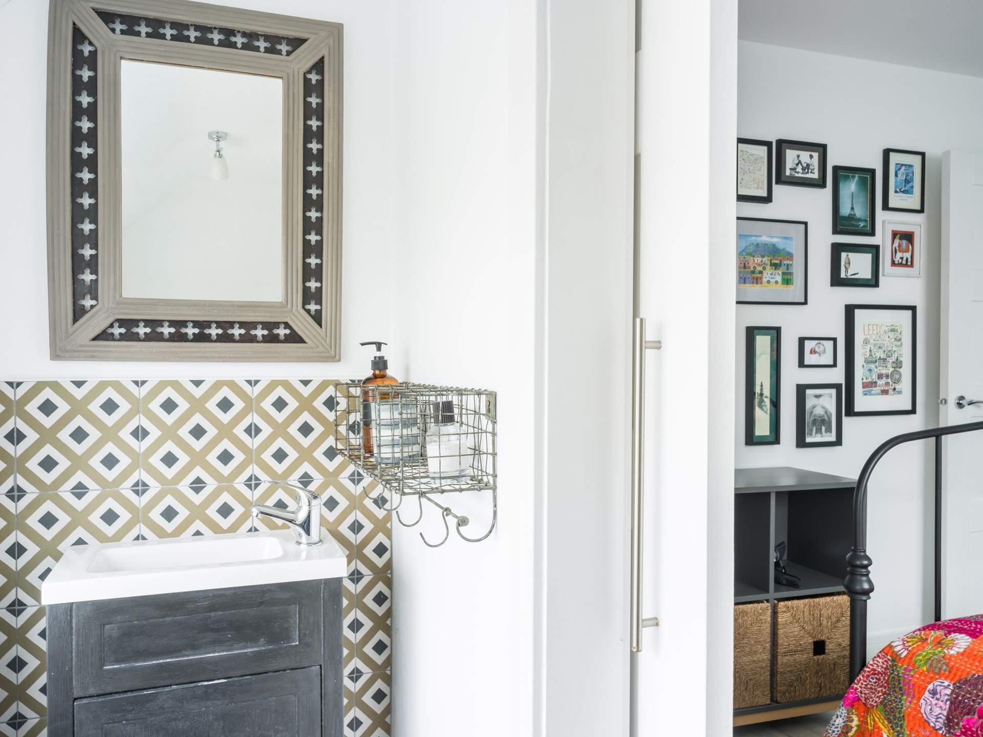 This washroom sits behind an envelop door.