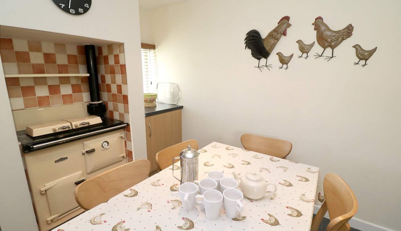 The kitchen has a gas-fired Aga. 