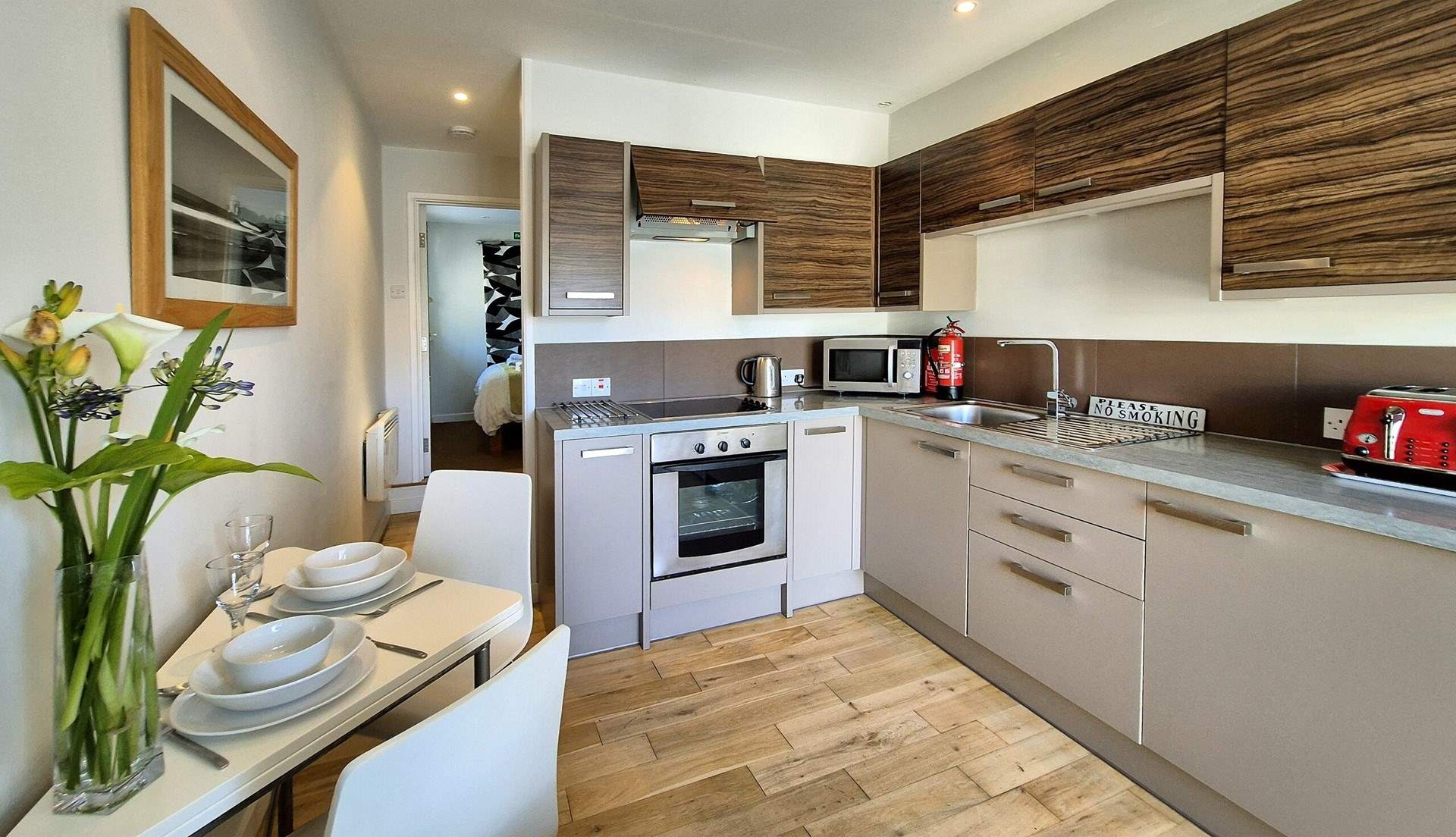 The bedroom and bathroom are situated at the far end of the living space. 