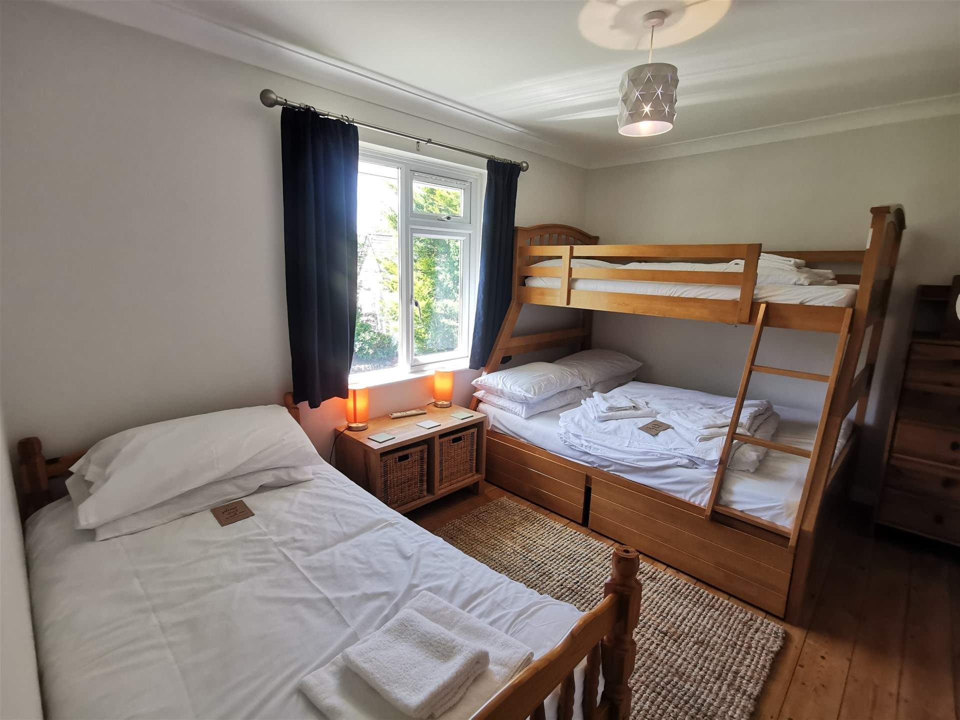 The bunk room has an additional single bed which is shorter than standard and only suitable for a child. 