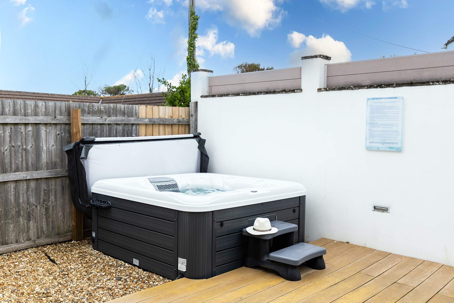 Enjoy a relaxing dip in the hot tub.