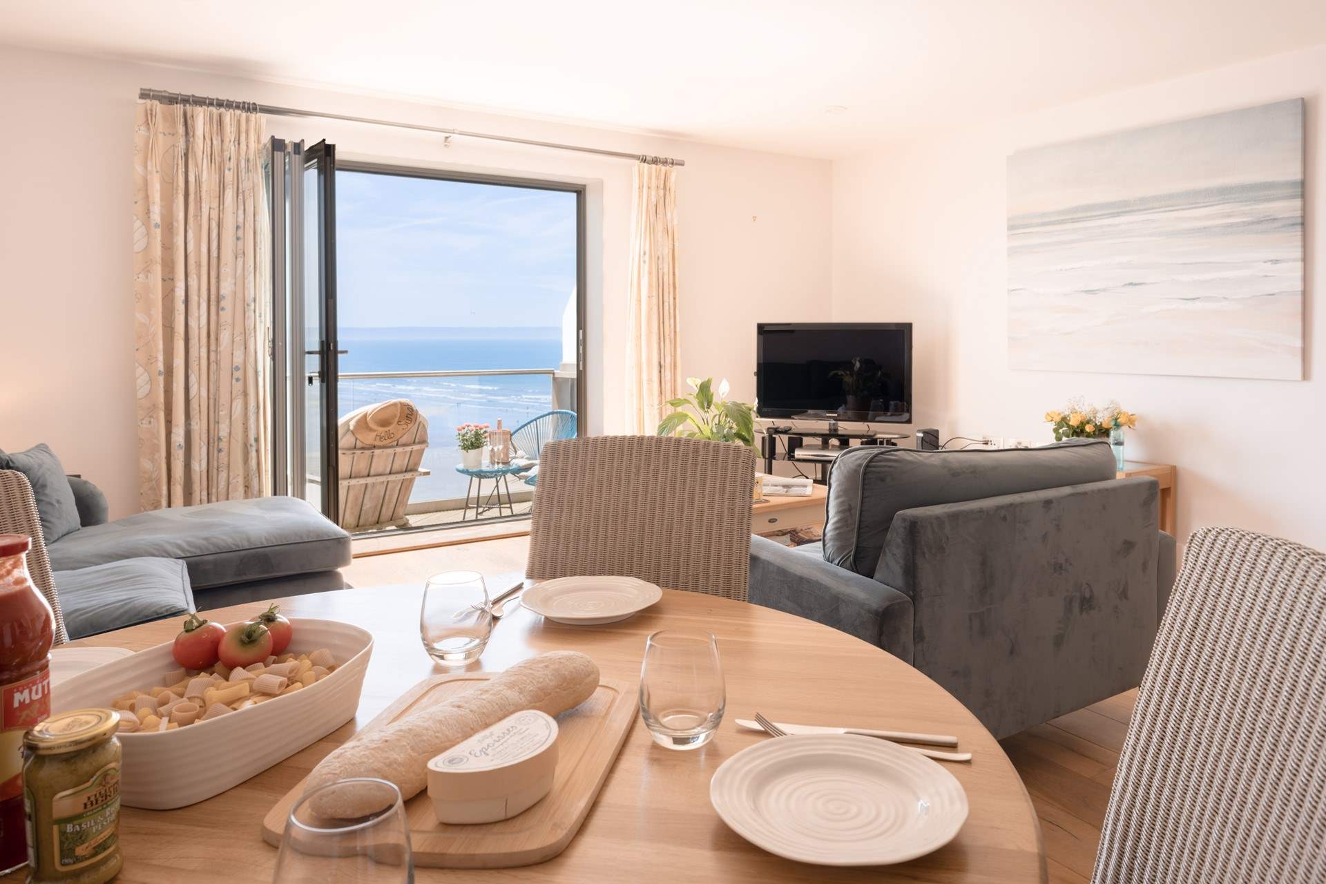 The living space is perfect for gazing out to sea. 
