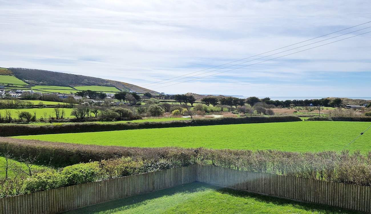 Views over the countryside to the sea and beyond. 