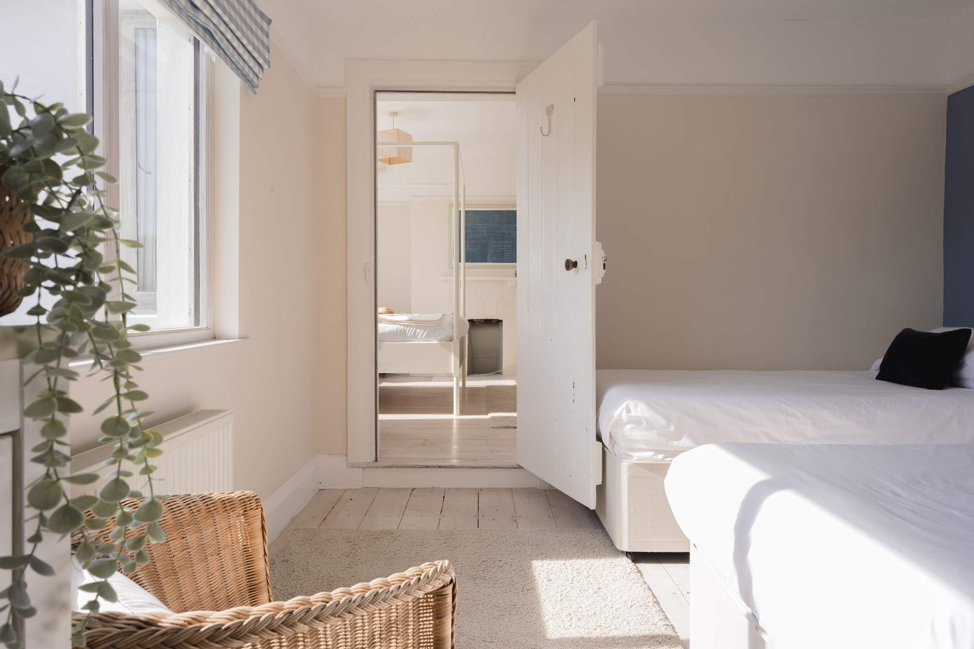 Head back out across bedroom one and on to the landing. 