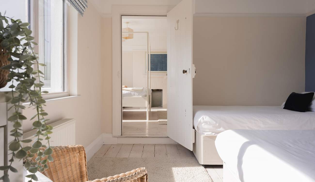 Head back out across bedroom one and on to the landing. 