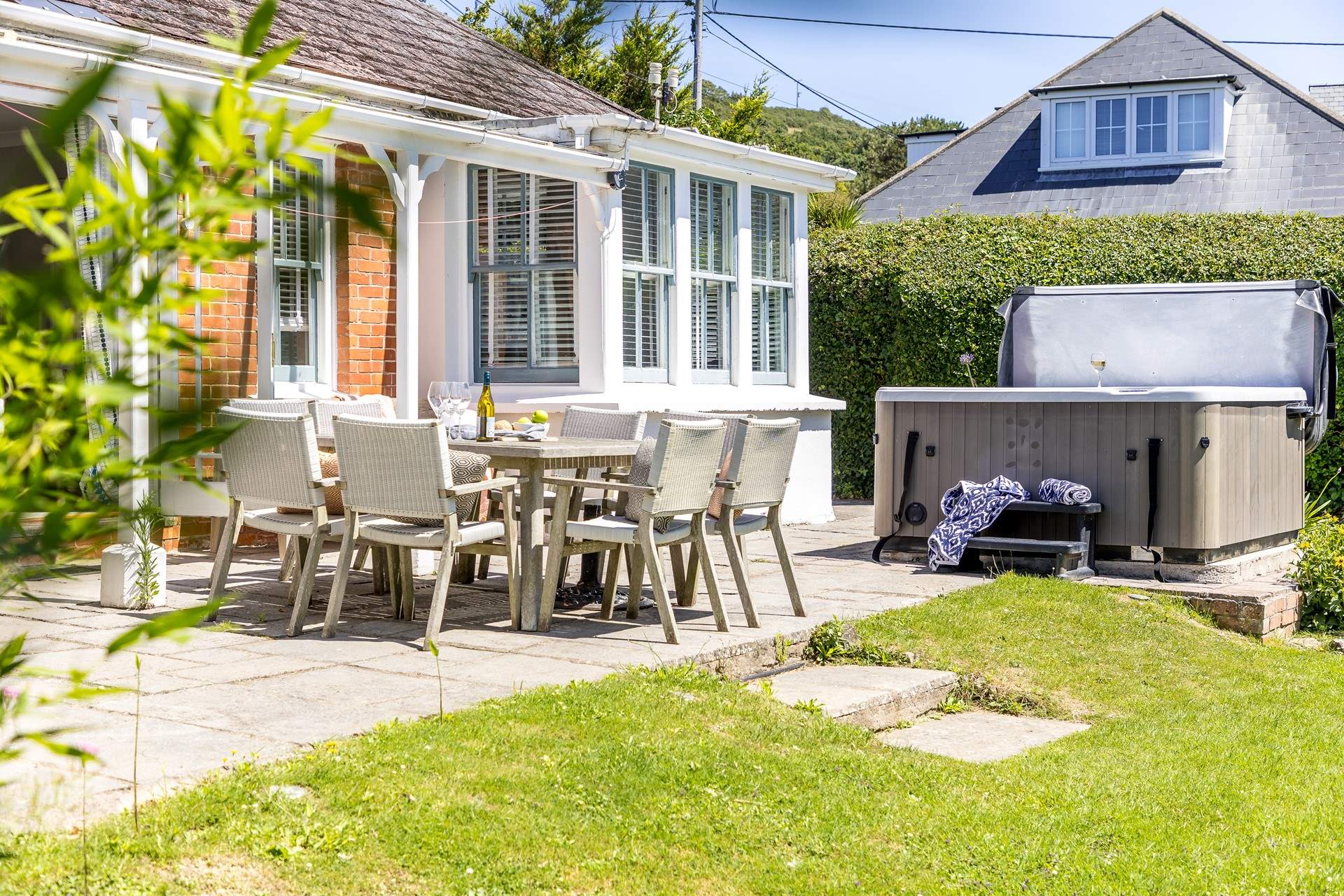 Relax in the hot tub. 