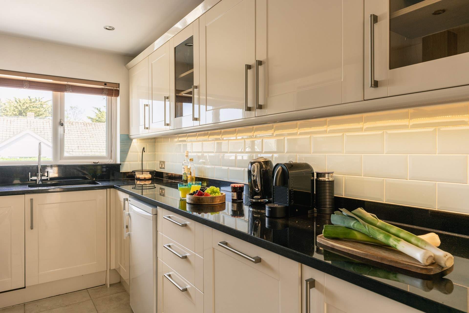 The kitchen looks out to the front of the house.