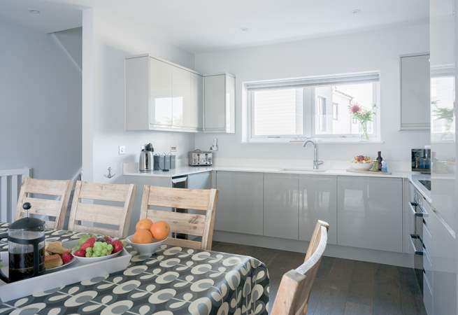 The sleek modern kitchen. 