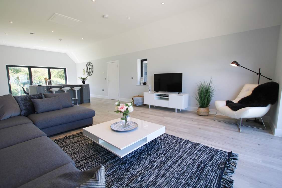 Contemporary furnishings in the open plan first floor living area.
