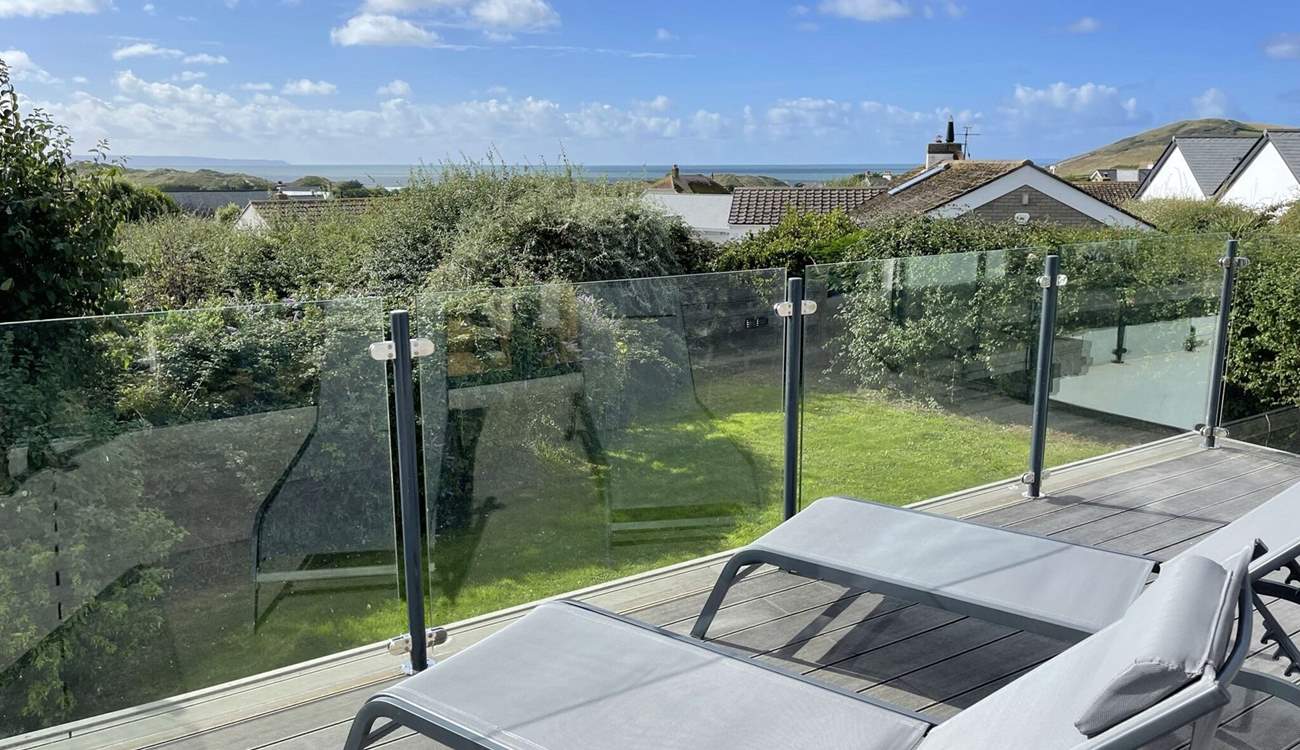 Views over the roof tops to the stunning beach at Croyde.