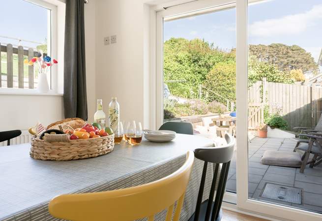 The terraced garden has lots of places to sit.