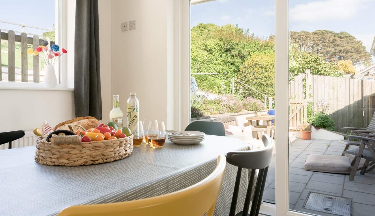 The terraced garden has lots of places to sit.