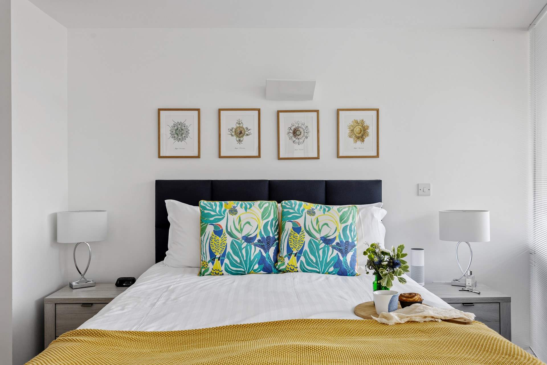 A gorgeous king-size bed awaits in bedroom 1.