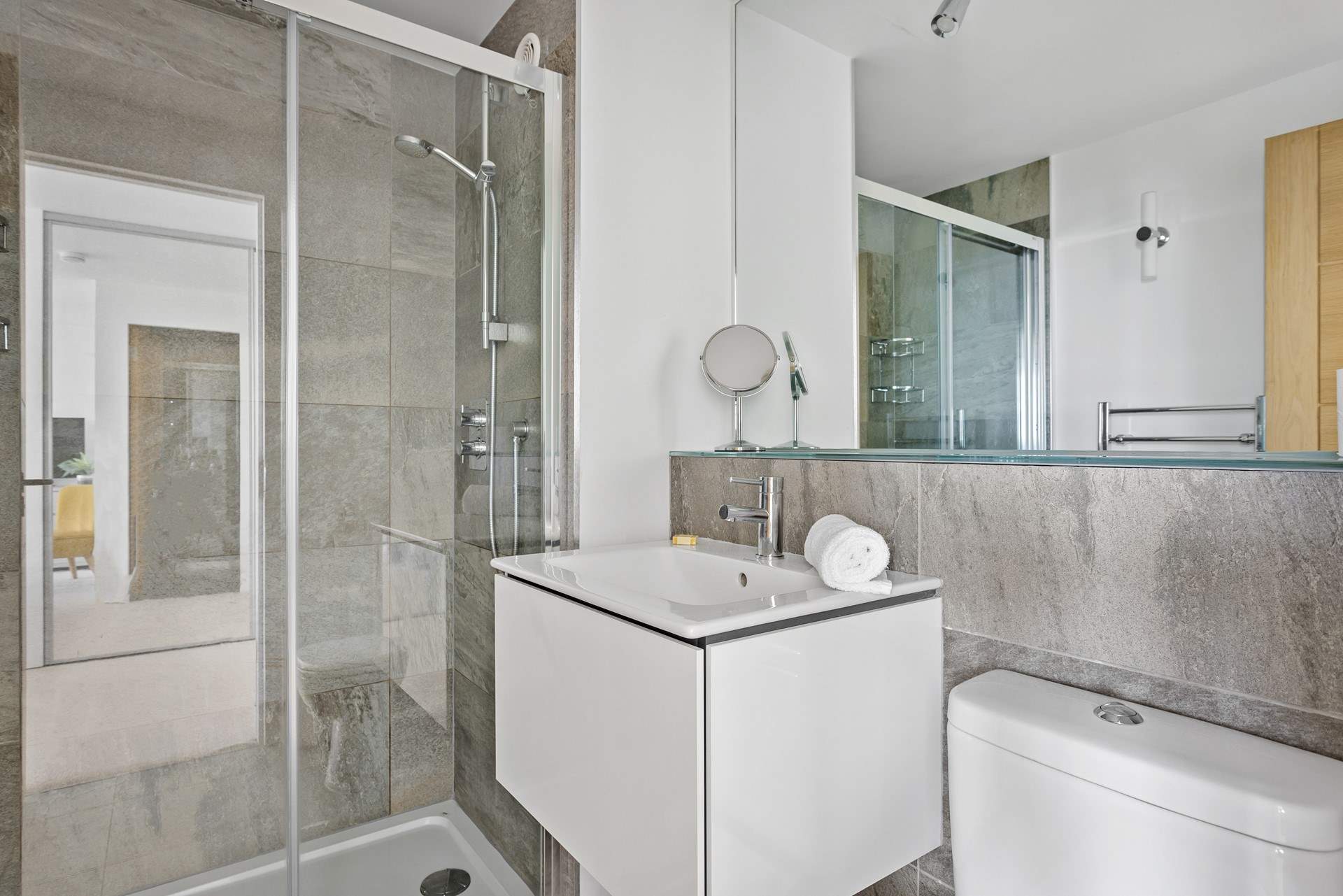 The stylish en suite shower room to bedroom 1.