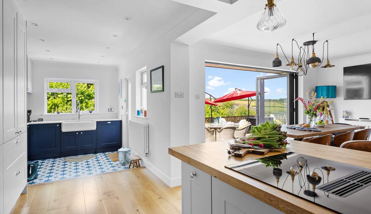 The kitchen/diner has access to the sunny terrace. 