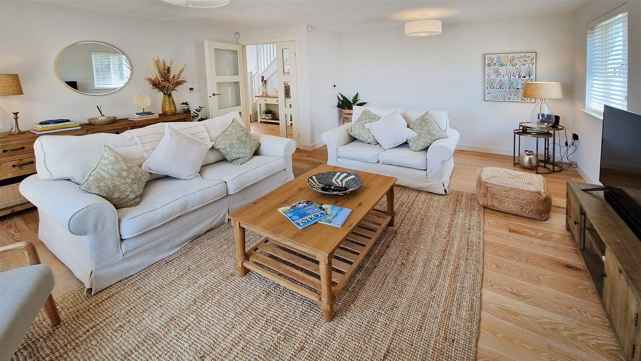 The sitting-room is an oasis of calm, neutral tones.