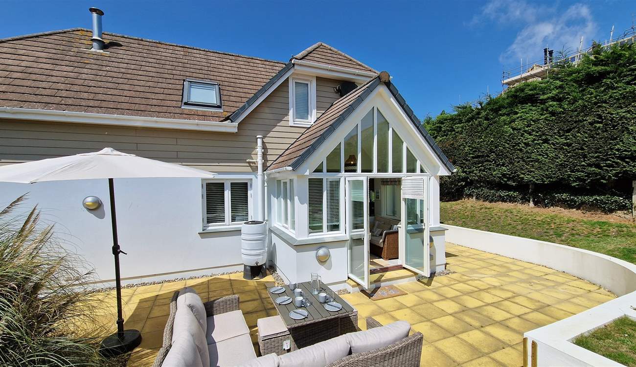 The patio is in a lovely sheltered spot. 