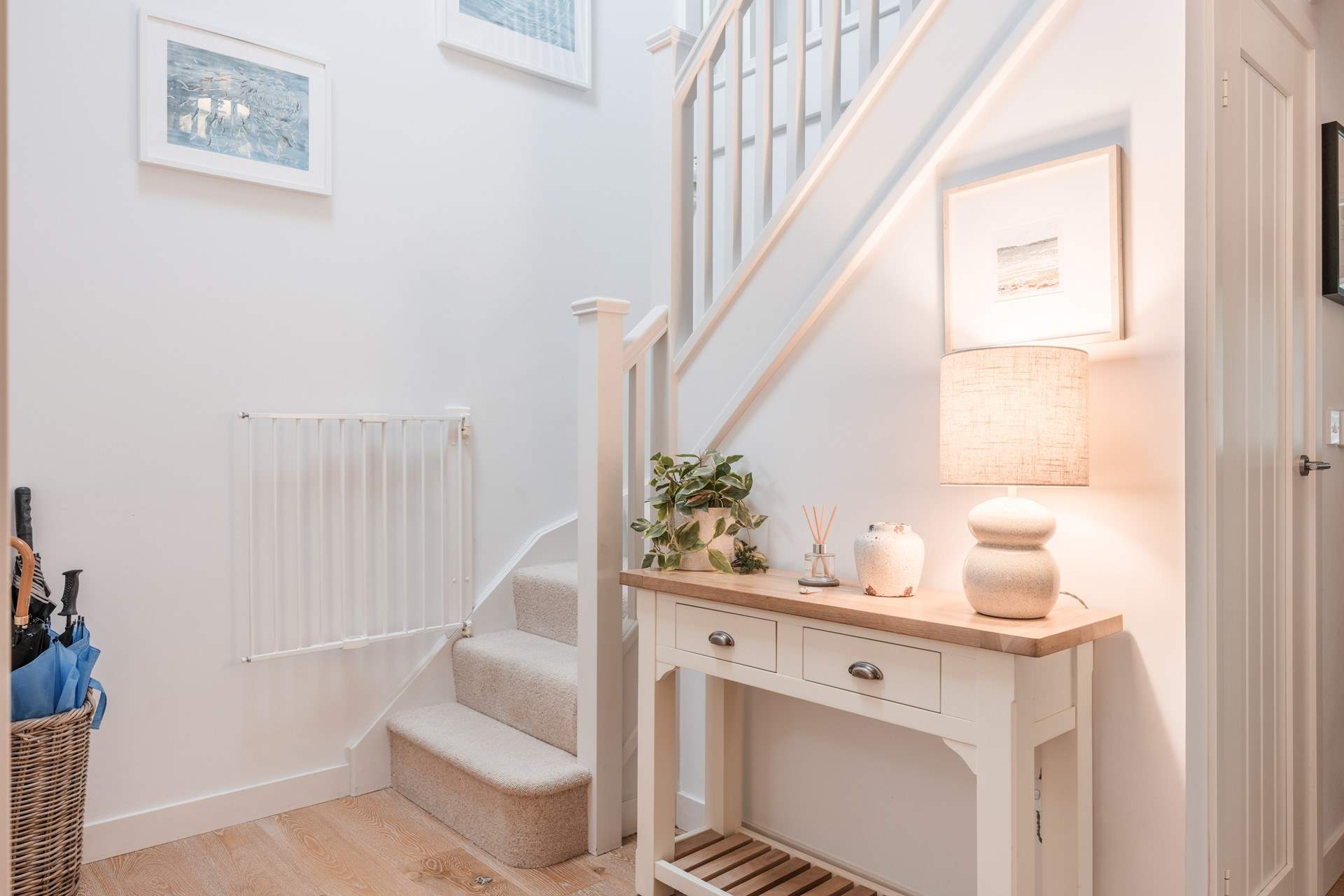 Head upstairs to the bedrooms are on the first floor. 