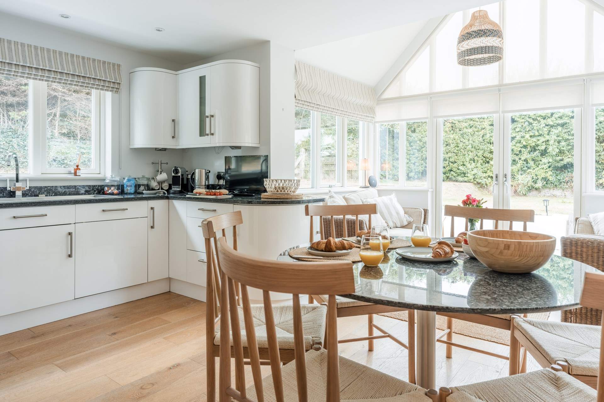 The fabulous kitchen/diner has French doors leading to the garden.  