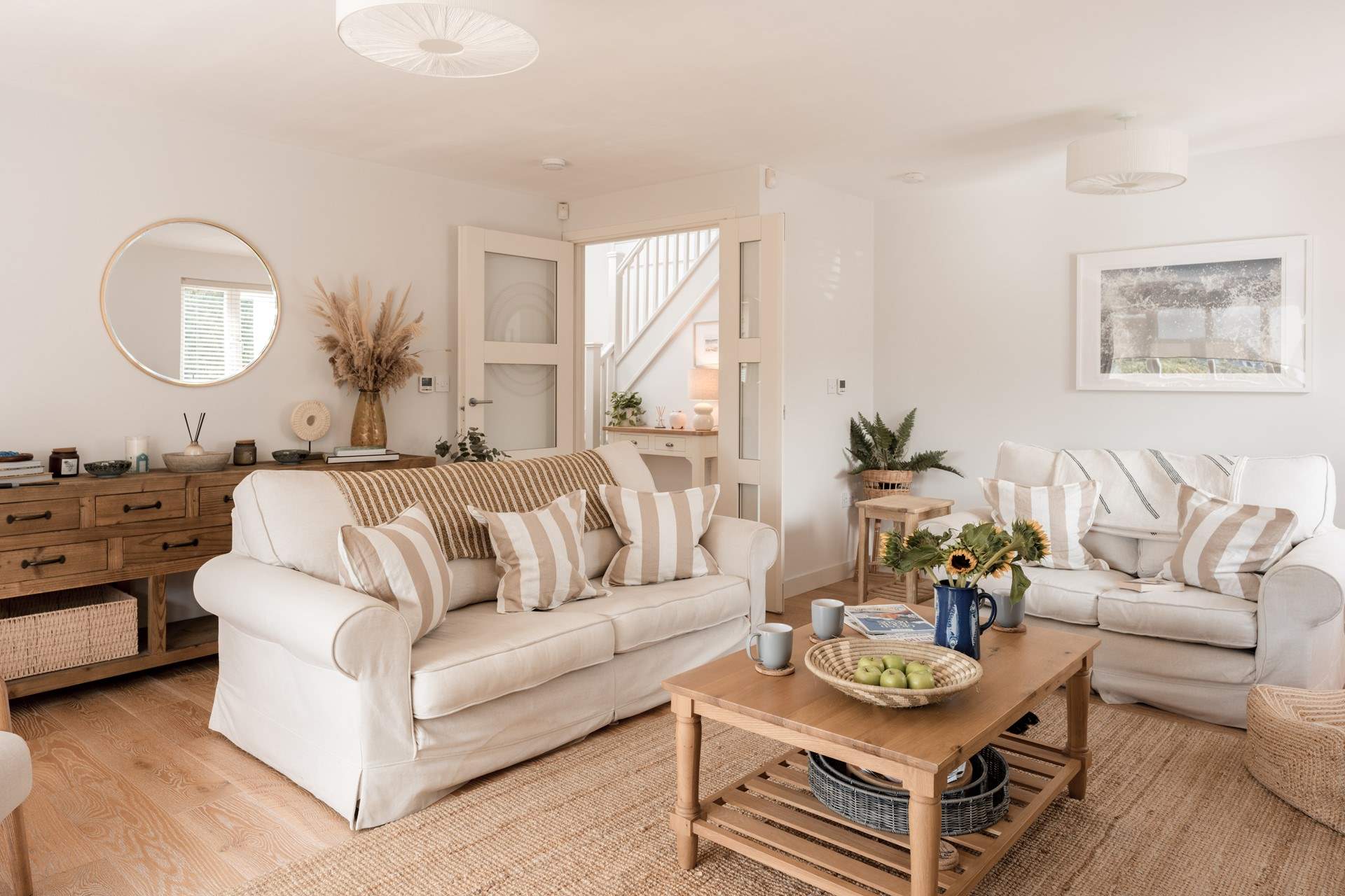 The sitting-room is an oasis of calm, neutral tones. 