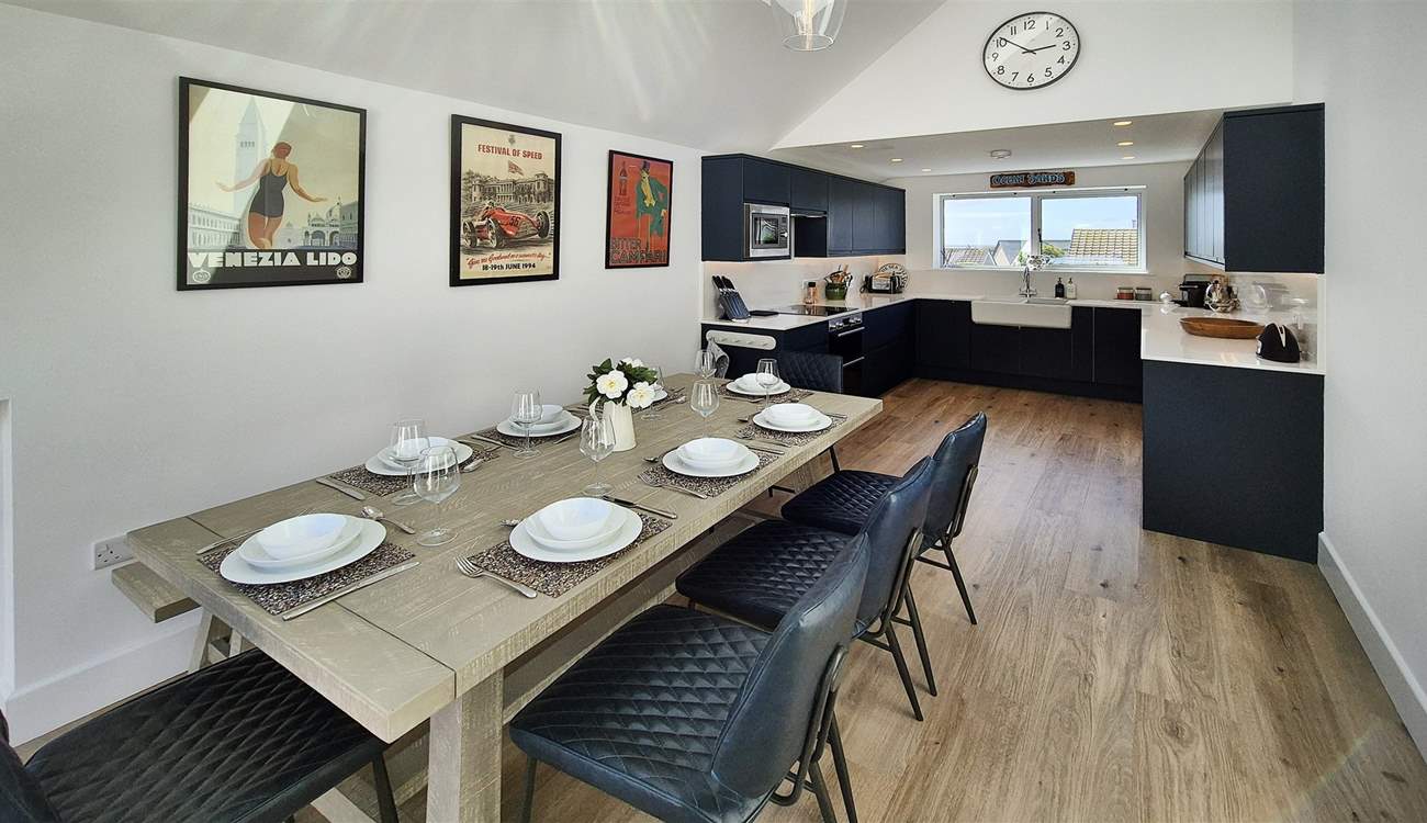 The kitchen and dining area is lovely and light.
