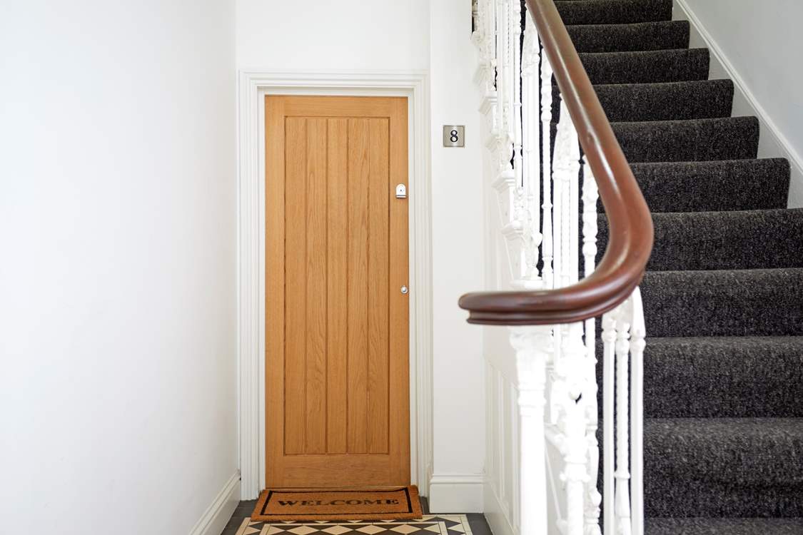 After ascending the external steps to the main front door, you will find the entrance to Seascape on this level.