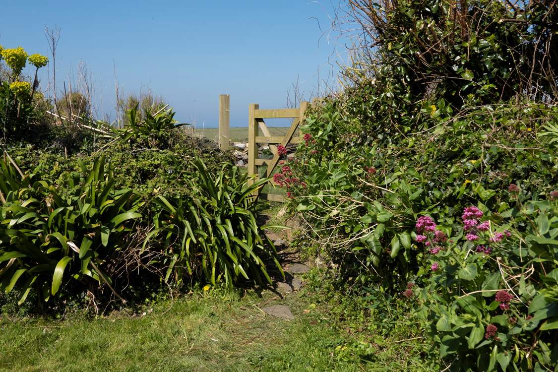 A gateway leads though to a further garden-area.