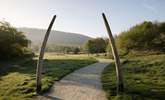 Onny Meadows at the Shropshire Hills Discovery Centre and the replica mammoth Tusks referencing the exhibit at the centre.  - Thumbnail Image
