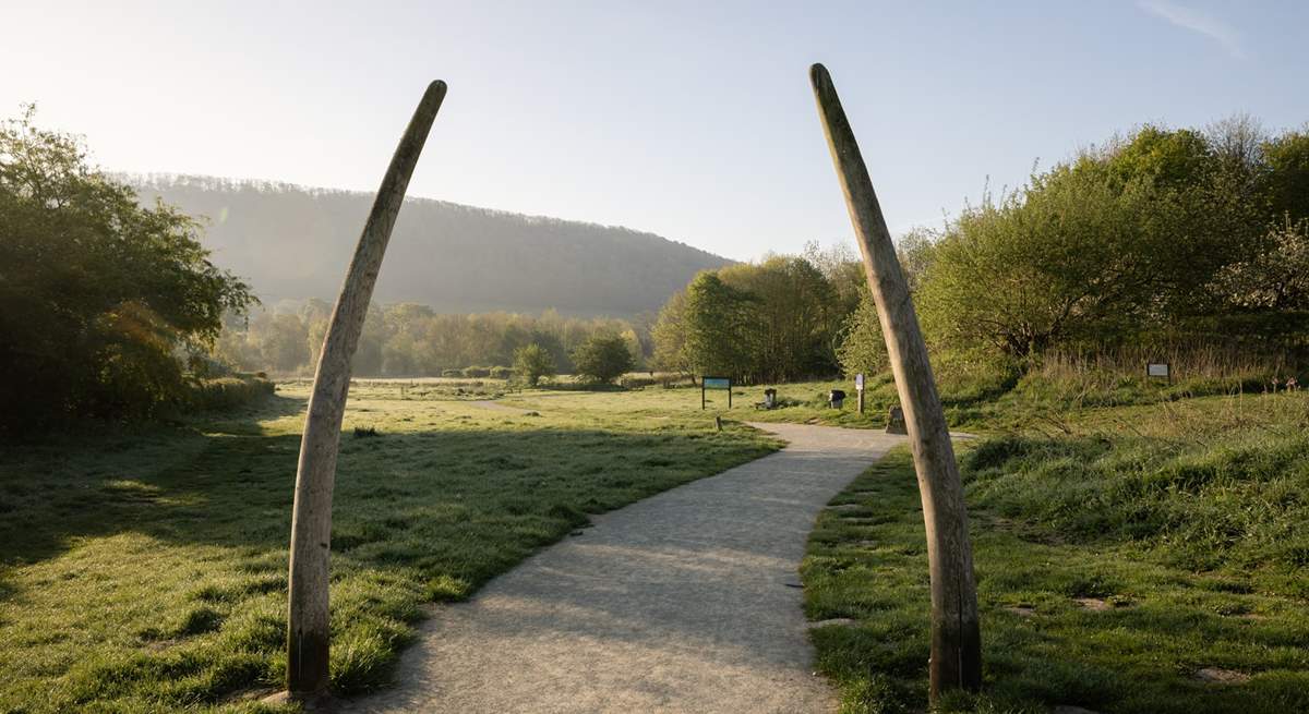Onny Meadows at the Shropshire Hills Discovery Centre and the replica mammoth Tusks referencing the exhibit at the centre. 
