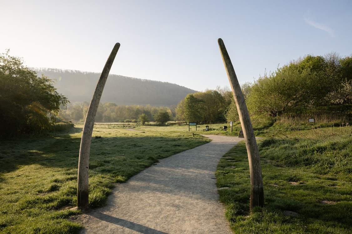 Onny Meadows at the Shropshire Hills Discovery Centre and the replica mammoth Tusks referencing the exhibit at the centre.