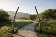 Onny Meadows at the Shropshire Hills Discovery Centre and the replica mammoth Tusks referencing the exhibit at the centre.