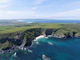 A stunning aerial view of the coastline surrounding this secluded property.
