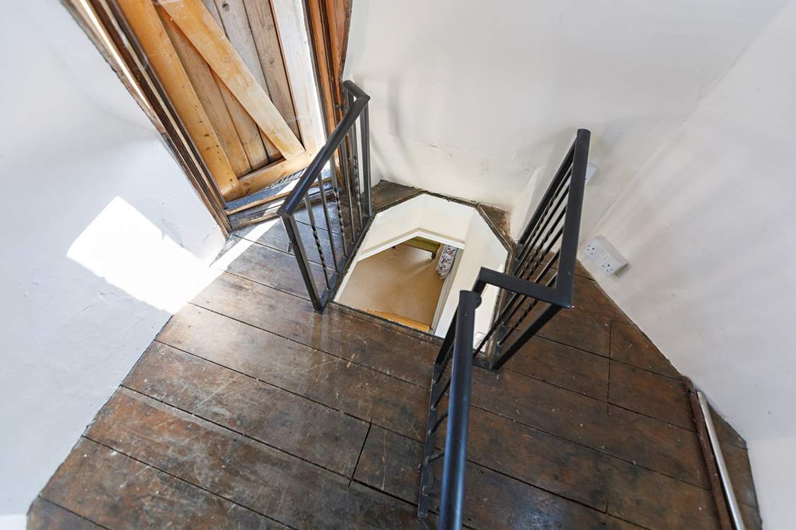 Climb the ladder to the rooftop garden.