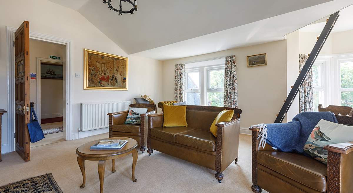 The light floods in through the many windows with great views.